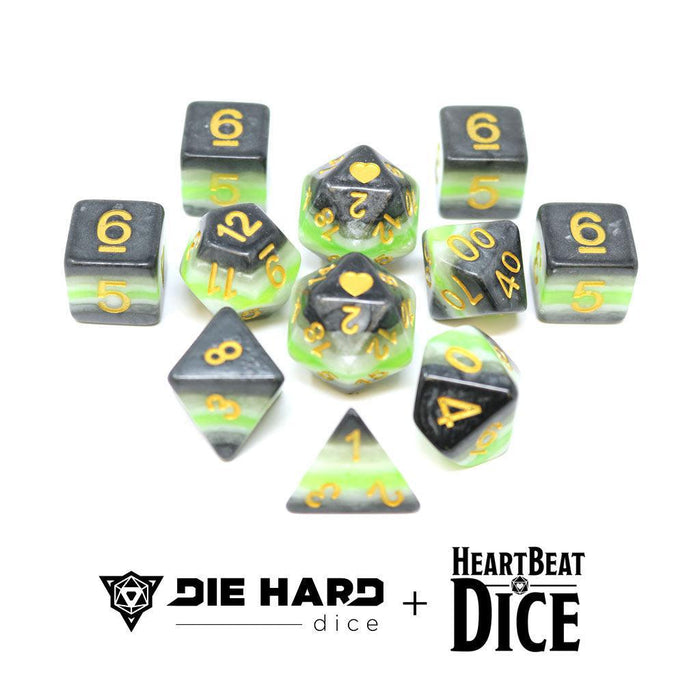 11 Piece Heartbeat Dice Set - Opaque Agender Pride