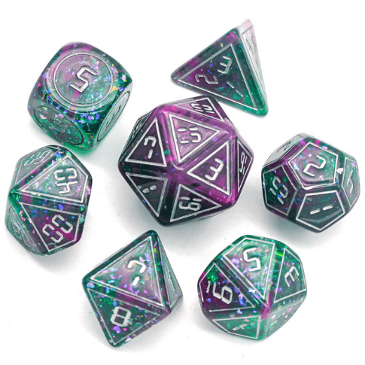 Cybernated Pink & Green (7-Die RPG Set)