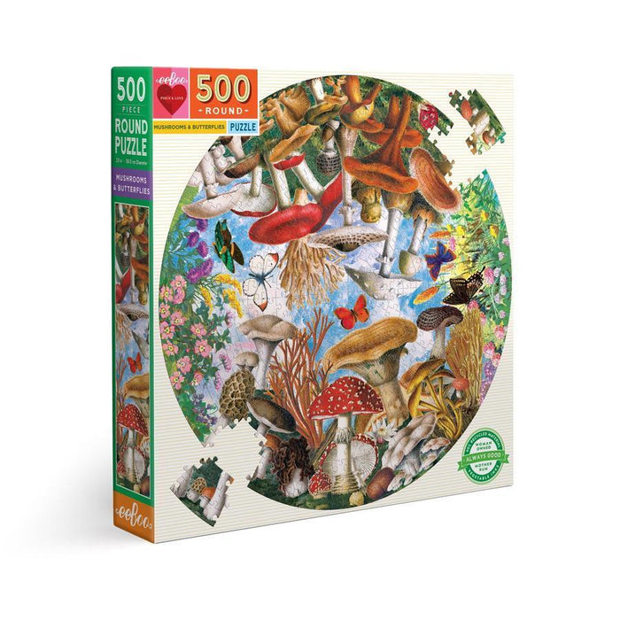 Mushrooms and Butterflies Eeboo 500 pc Round Puzzle