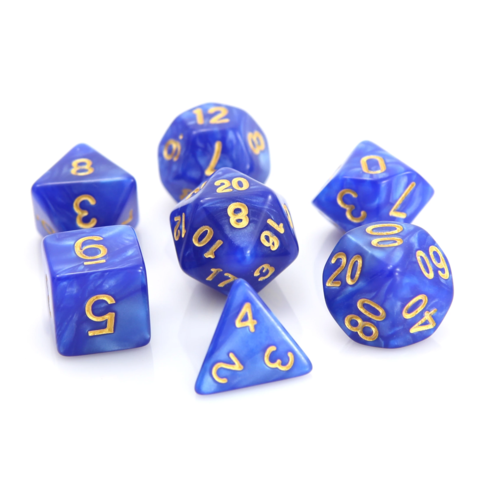Blue Swirl with Gold (7-Die RPG Set)