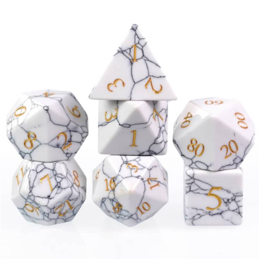 Textured White Turquoise Engraved with Gold (7-Die RPG Set)