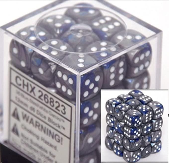 Gemini Blue-Steel/White (12mm D6 Dice Set)
