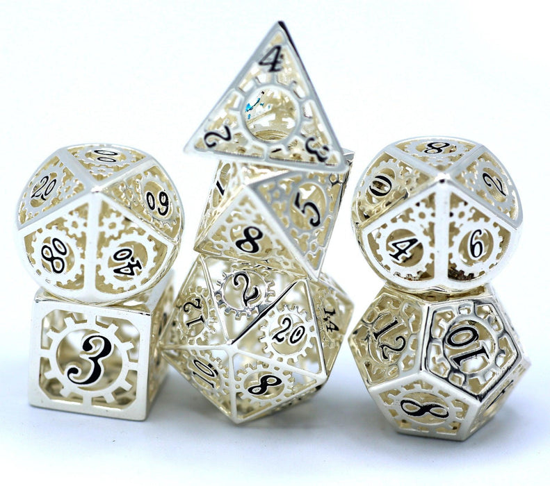 Silver and Black Gears of Providence (Hollow Metal 7-Die RPG Set)