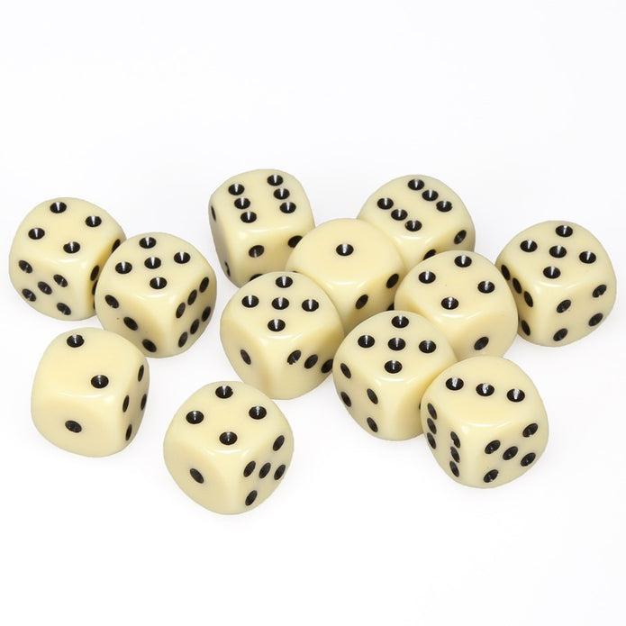 Opaque Ivory/Black (16mm D6 Dice Set)