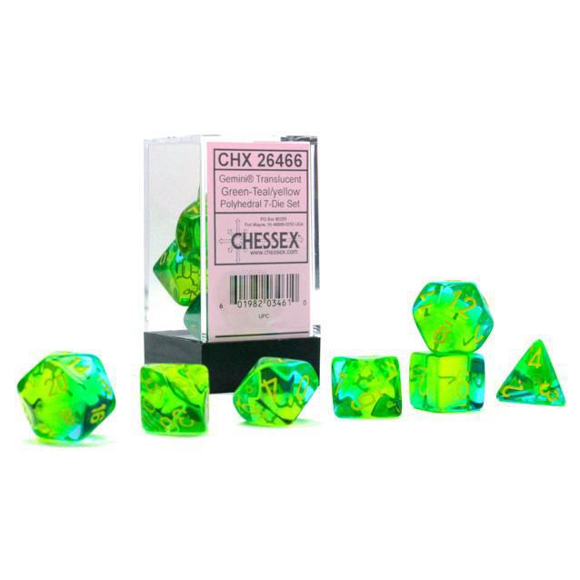 Gemini Translucent Green-Teal/yellow (7-Die RPG Set)