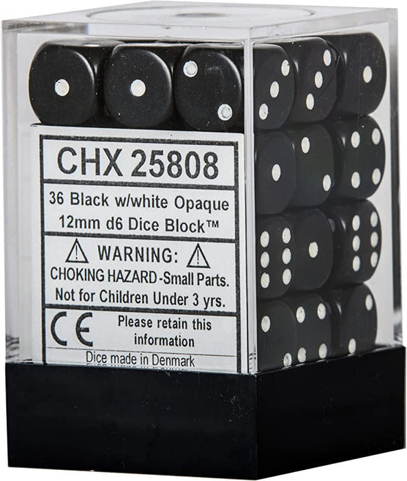 Opaque Black/White (12mm D6 Dice Set)