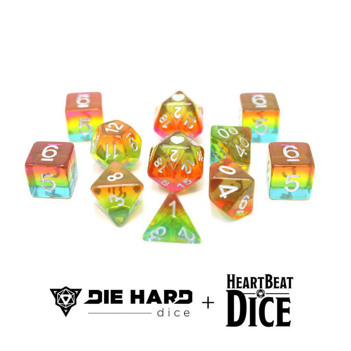 DH Dice - 11 Piece Heartbeat Dice Set - Pansexual Pride