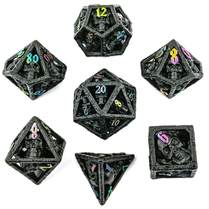 Black with Chromatic Skull's Grin (Hollow Metal RPG Dice Set)