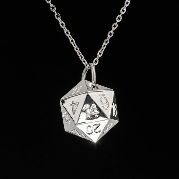 Silver Metal d20 Necklace