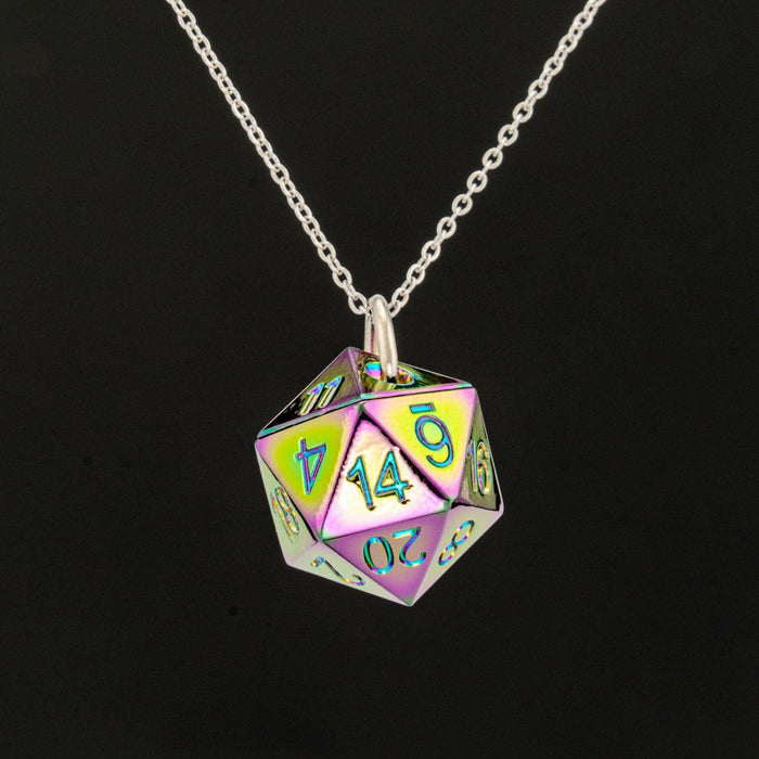 Rainbow Metal d20 Necklace