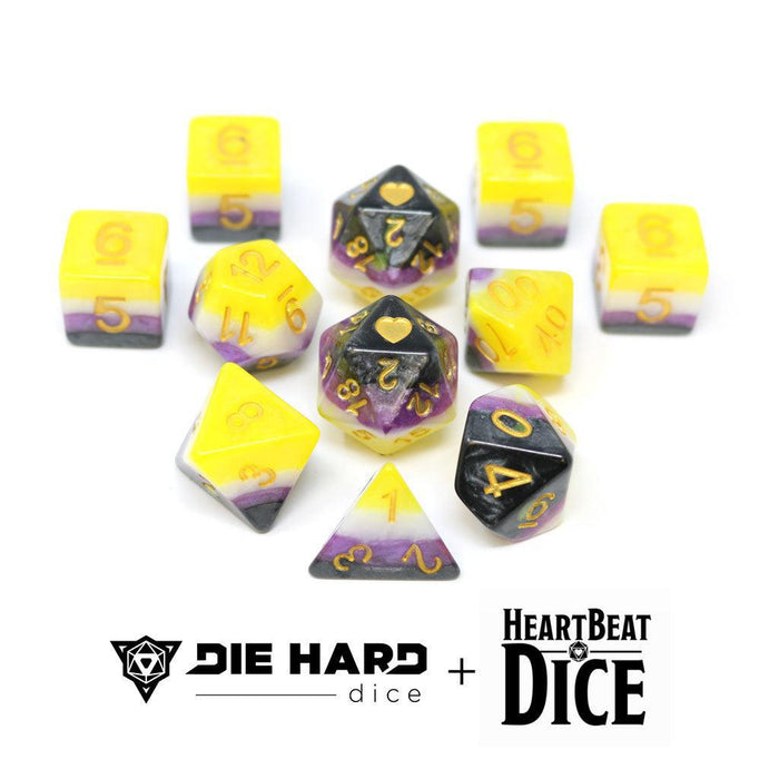 DH Dice - 11 Piece Heartbeat Dice Set - Non-Binary Pride